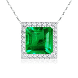 8mm AAA Vintage Inspired Square Emerald Halo Pendant in P950 Platinum