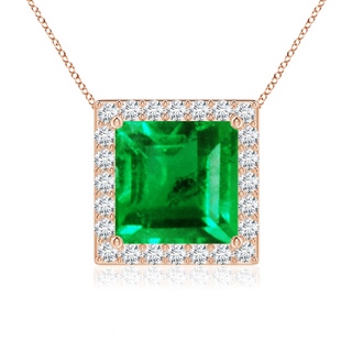 8mm AAA Vintage Inspired Square Emerald Halo Pendant in Rose Gold