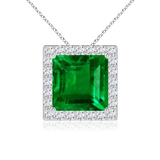 8mm AAAA Vintage Inspired Square Emerald Halo Pendant in P950 Platinum