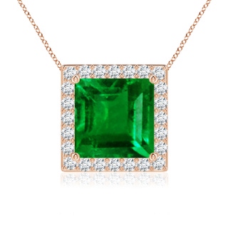 8mm AAAA Vintage Inspired Square Emerald Halo Pendant in Rose Gold