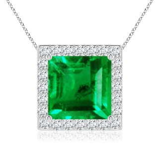 9mm AAA Vintage Inspired Square Emerald Halo Pendant in P950 Platinum