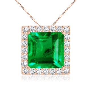 9mm AAA Vintage Inspired Square Emerald Halo Pendant in Rose Gold