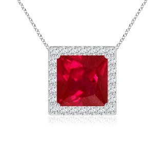 7mm AAA Vintage Inspired Square Ruby Halo Pendant in P950 Platinum