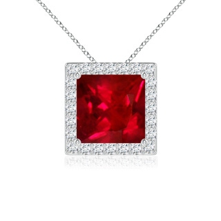 7mm AAAA Vintage Inspired Square Ruby Halo Pendant in P950 Platinum