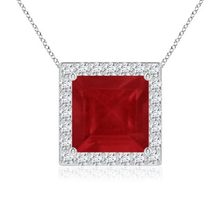 8mm AA Vintage Inspired Square Ruby Halo Pendant in P950 Platinum