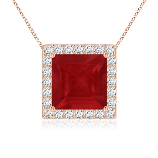 8mm AA Vintage Inspired Square Ruby Halo Pendant in Rose Gold