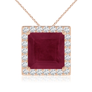 9mm A Vintage Inspired Square Ruby Halo Pendant in Rose Gold