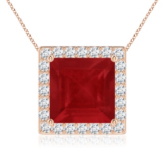 9mm AA Vintage Inspired Square Ruby Halo Pendant in Rose Gold