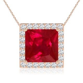 9mm AAA Vintage Inspired Square Ruby Halo Pendant in 18K Rose Gold