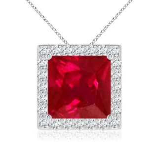 9mm AAA Vintage Inspired Square Ruby Halo Pendant in P950 Platinum