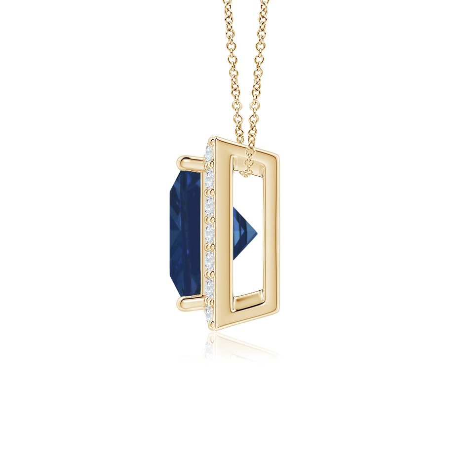 7mm AA Vintage Inspired Square Blue Sapphire Halo Pendant in Yellow Gold side 199