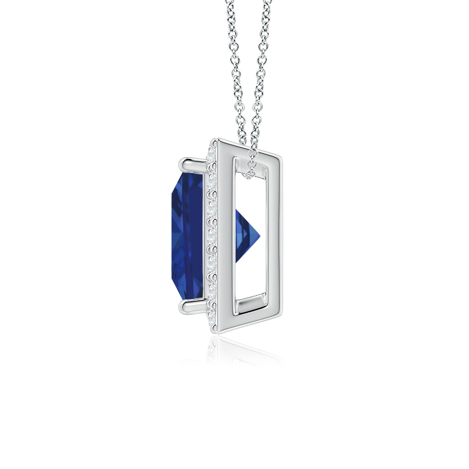 7mm AAA Vintage Inspired Square Blue Sapphire Halo Pendant in White Gold side 199