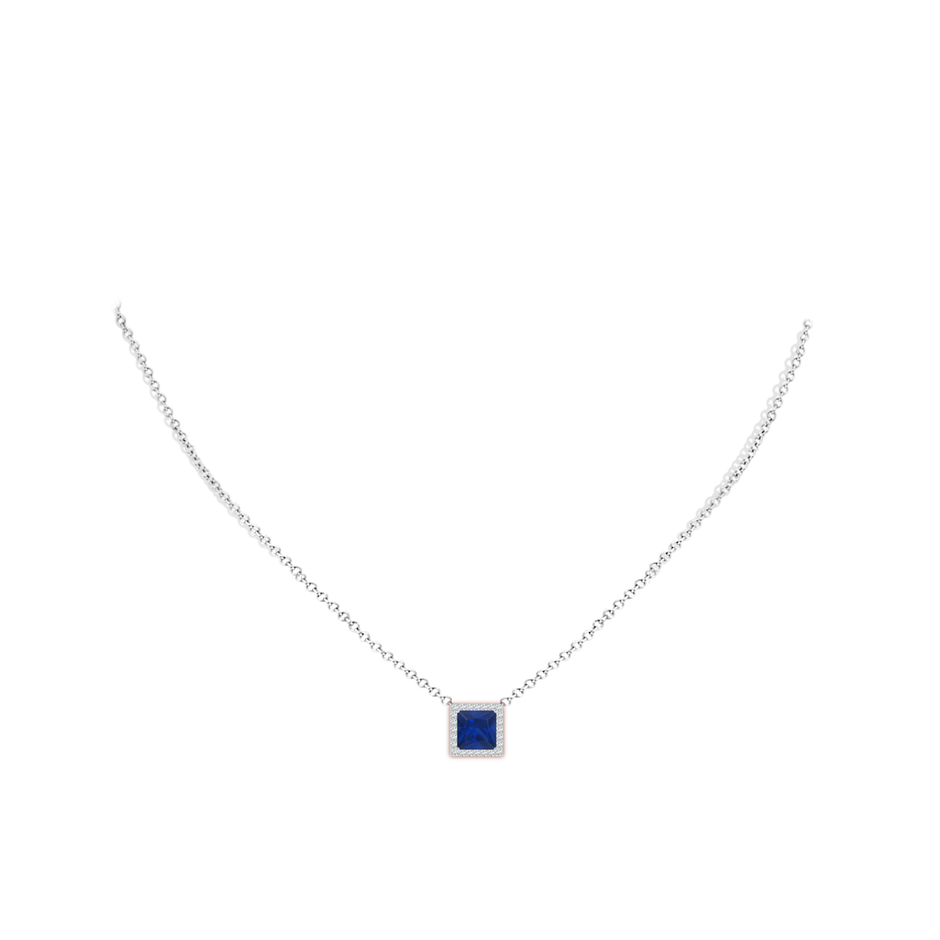 7mm AAA Vintage Inspired Square Blue Sapphire Halo Pendant in White Gold pen