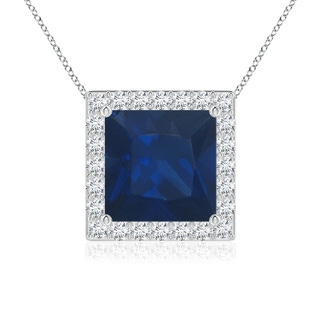 8mm AA Vintage Inspired Square Blue Sapphire Halo Pendant in P950 Platinum