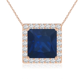 8mm AA Vintage Inspired Square Blue Sapphire Halo Pendant in Rose Gold