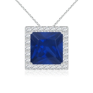 8mm AAA Vintage Inspired Square Blue Sapphire Halo Pendant in P950 Platinum