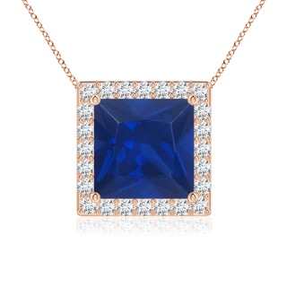 8mm AAA Vintage Inspired Square Blue Sapphire Halo Pendant in Rose Gold