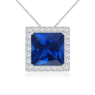 8mm AAAA Vintage Inspired Square Blue Sapphire Halo Pendant in P950 Platinum