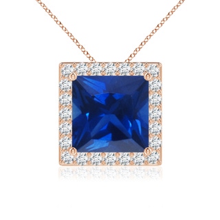 8mm AAAA Vintage Inspired Square Blue Sapphire Halo Pendant in Rose Gold