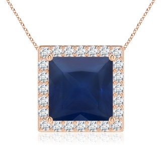 9mm A Vintage Inspired Square Blue Sapphire Halo Pendant in Rose Gold