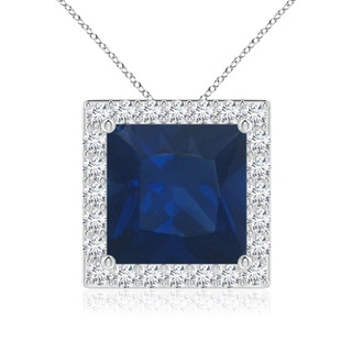 9mm AA Vintage Inspired Square Blue Sapphire Halo Pendant in P950 Platinum