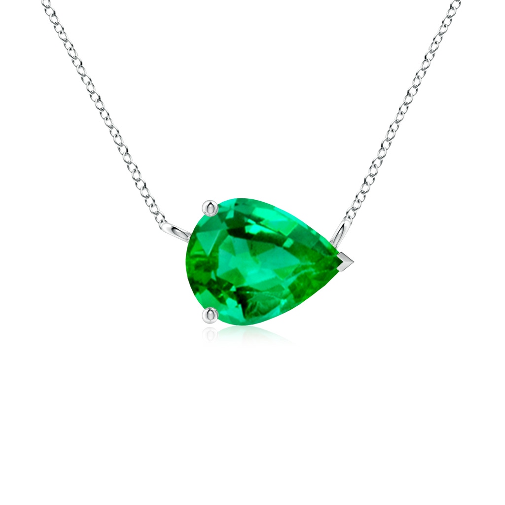 10x8mm AAA East-West Pear-Shaped Emerald Solitaire Pendant in White Gold