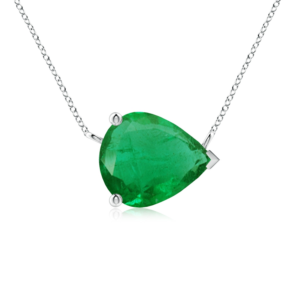 12x10mm AA East-West Pear-Shaped Emerald Solitaire Pendant in White Gold