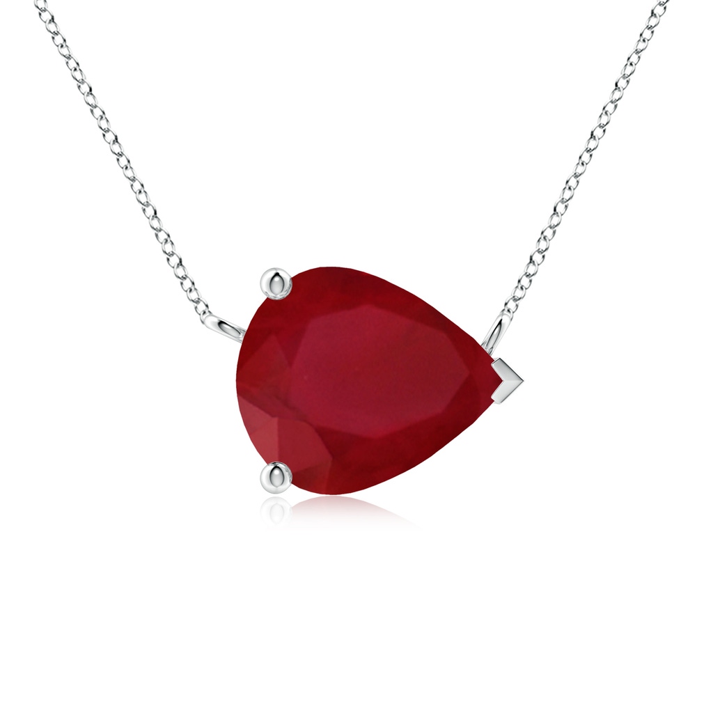 12x10mm AA East-West Pear-Shaped Ruby Solitaire Pendant in White Gold