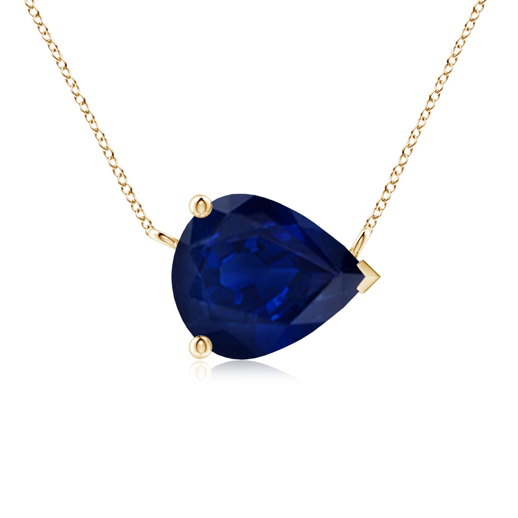 12x10mm AA East-West Pear-Shaped Blue Sapphire Solitaire Pendant in Yellow Gold