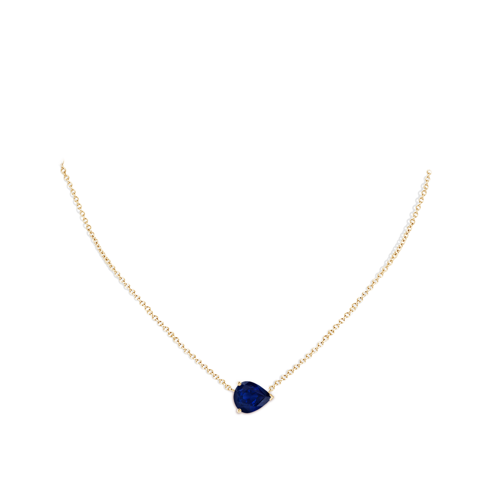 12x10mm AA East-West Pear-Shaped Blue Sapphire Solitaire Pendant in Yellow Gold pen