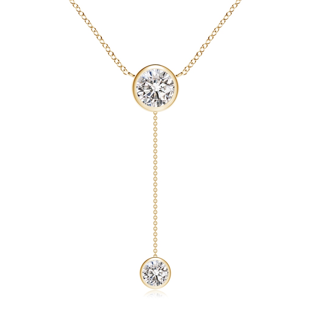 7.4mm IJI1I2 Bezel-Set Round Diamond Lariat Style Necklace in Yellow Gold