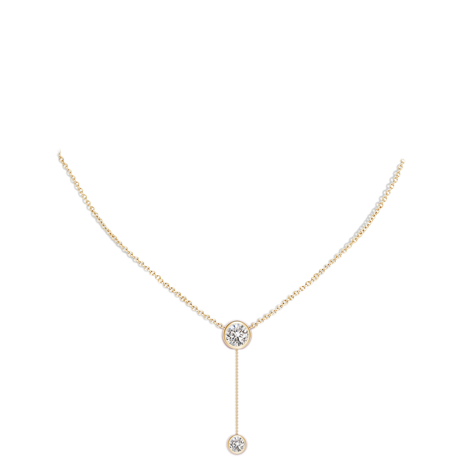 7.4mm IJI1I2 Bezel-Set Round Diamond Lariat Style Necklace in Yellow Gold pen