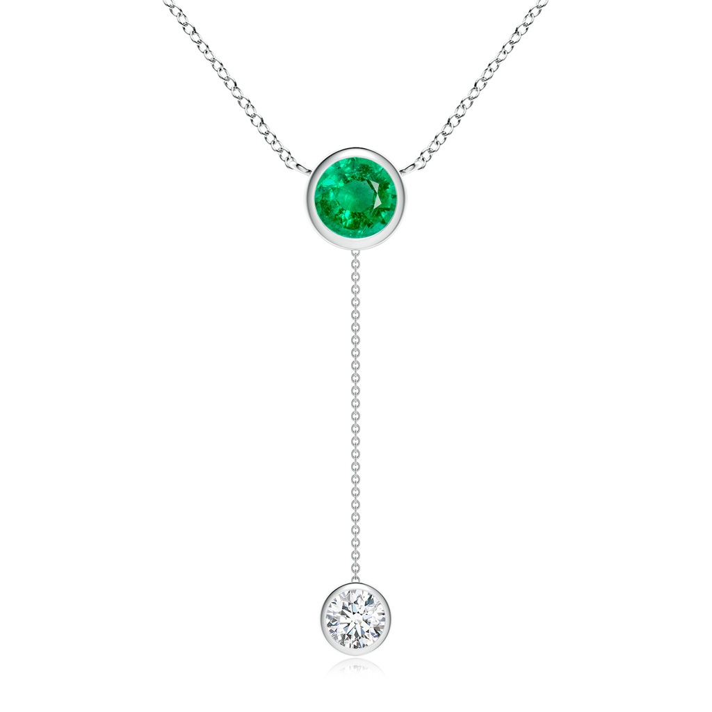 7mm AAA Bezel-Set Round Emerald Lariat Style Necklace in White Gold