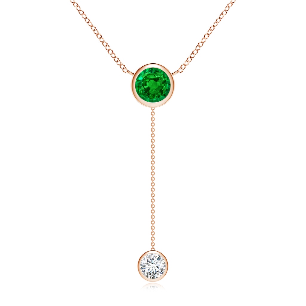 7mm AAAA Bezel-Set Round Emerald Lariat Style Necklace in Rose Gold