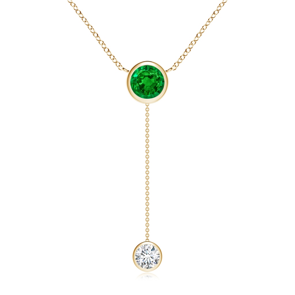 7mm AAAA Bezel-Set Round Emerald Lariat Style Necklace in Yellow Gold