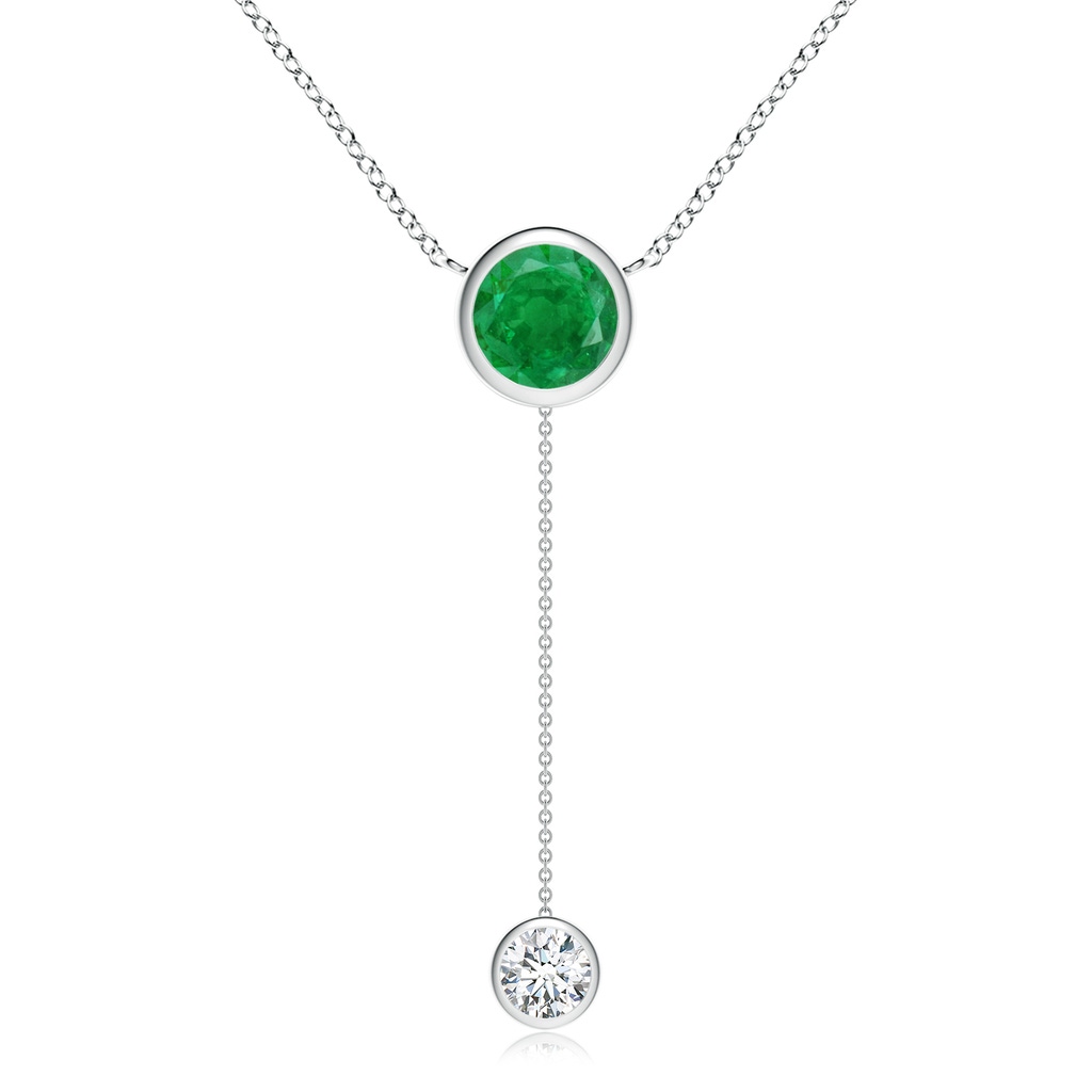 8mm AA Bezel-Set Round Emerald Lariat Style Necklace in White Gold
