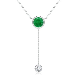 8mm AA Bezel-Set Round Emerald Lariat Style Necklace in White Gold