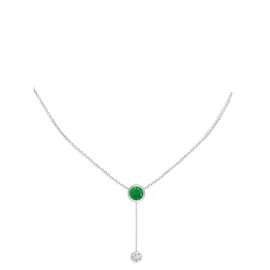 8mm AA Bezel-Set Round Emerald Lariat Style Necklace in White Gold pen