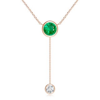 8mm AAA Bezel-Set Round Emerald Lariat Style Necklace in Rose Gold