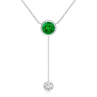 8mm AAAA Bezel-Set Round Emerald Lariat Style Necklace in P950 Platinum