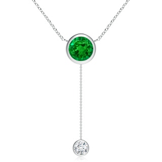 9mm AAAA Bezel-Set Round Emerald Lariat Style Necklace in P950 Platinum