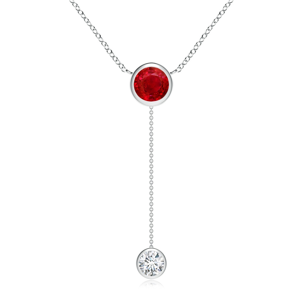 7mm AAA Bezel-Set Round Ruby Lariat Style Necklace in White Gold