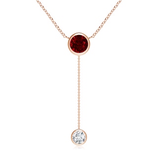 7mm AAAA Bezel-Set Round Ruby Lariat Style Necklace in Rose Gold