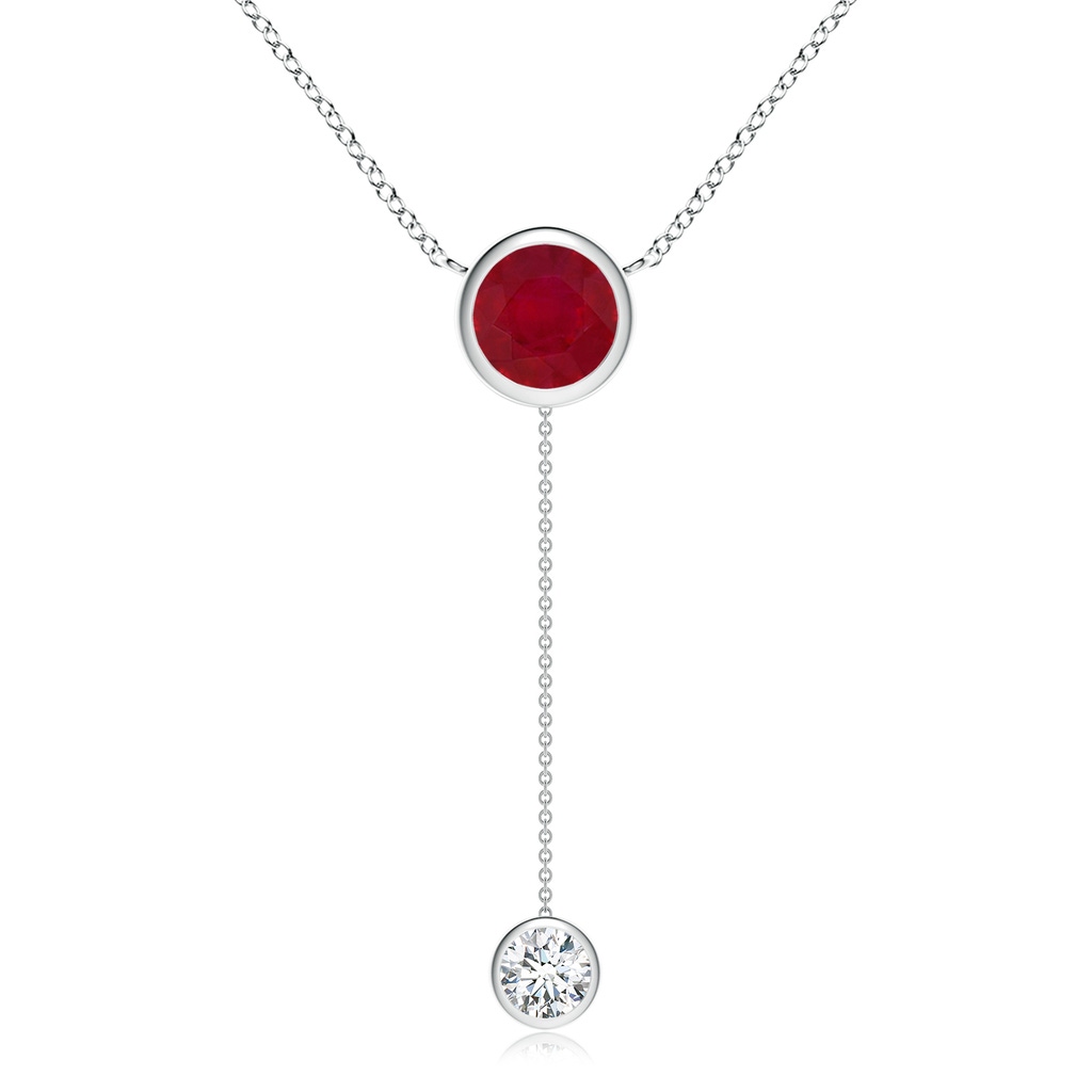 8mm AA Bezel-Set Round Ruby Lariat Style Necklace in White Gold