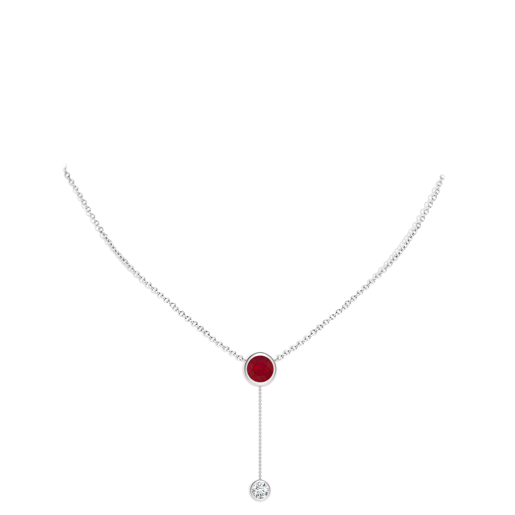 8mm AA Bezel-Set Round Ruby Lariat Style Necklace in White Gold pen