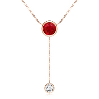 8mm AAA Bezel-Set Round Ruby Lariat Style Necklace in Rose Gold