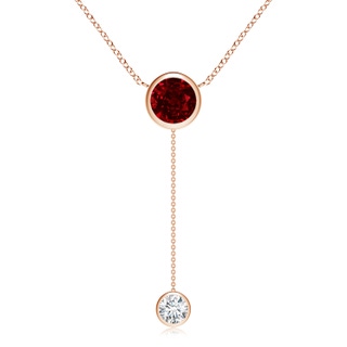 8mm AAAA Bezel-Set Round Ruby Lariat Style Necklace in Rose Gold