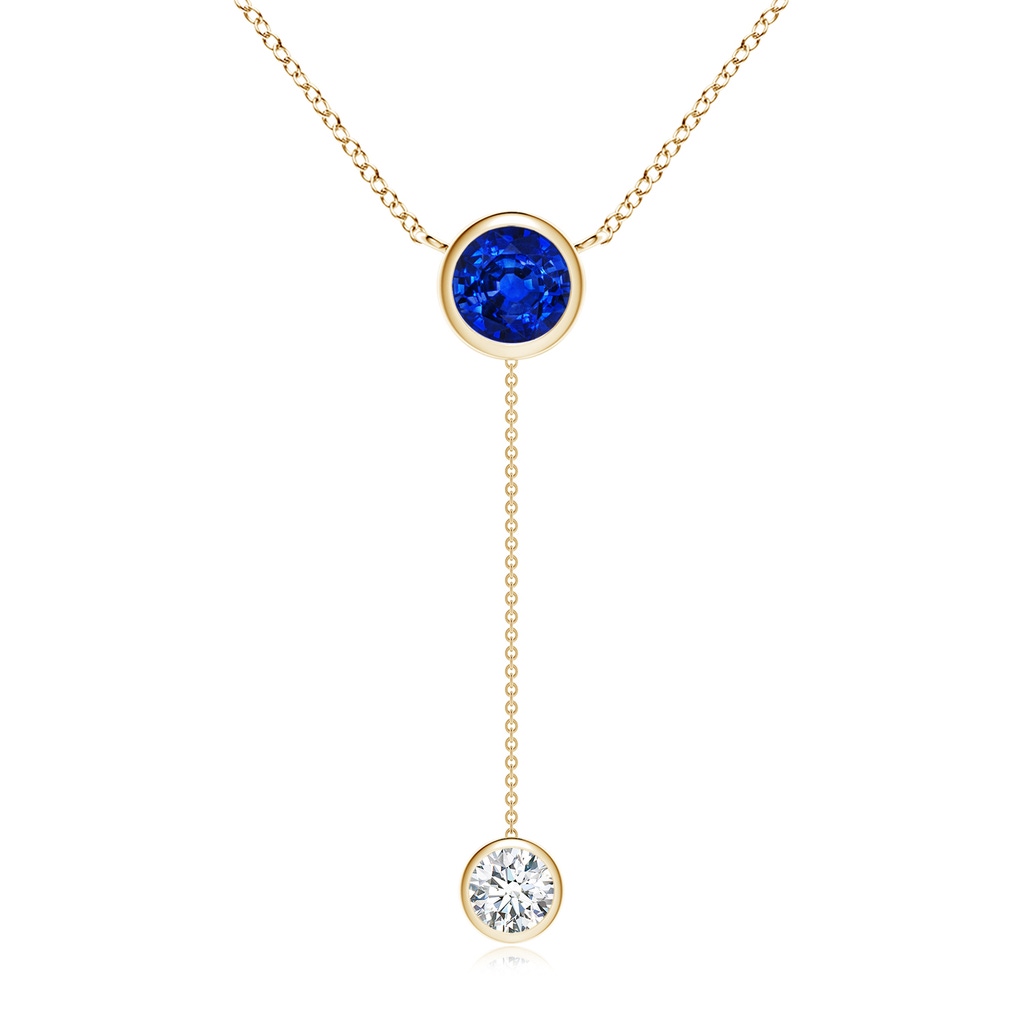 7mm AAAA Bezel-Set Round Blue Sapphire Lariat Style Necklace in Yellow Gold