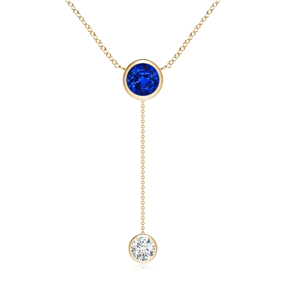 7mm Lab-Grown Bezel-Set Round Blue Sapphire Lariat Style Necklace in Yellow Gold 