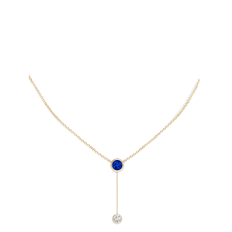 7mm Lab-Grown Bezel-Set Round Blue Sapphire Lariat Style Necklace in Yellow Gold pen